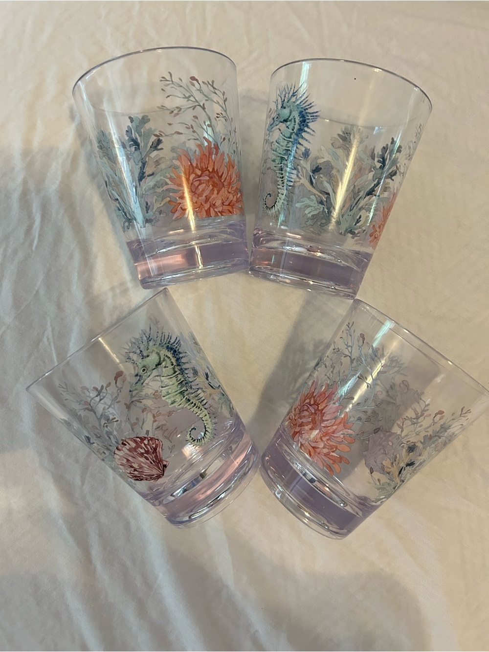 Seahorse & Coral Clear Acrylic Tumblers - Set of 4 (Pink, Blue, Orange)